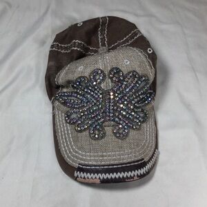 Olive & Pique Rhinestone Distressed Trucker Baseball Hat